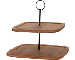Etagere 2-laags van bamboe 25 x 25 x 24 - Rechthoekige etagere - High Tea serveerplateau - Tapas kaasplankje/borrelplankje