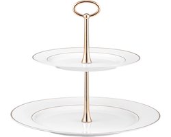 Etagère 2-laags Wit met Gouden Accenten - Serveerschaal voor Taart, Muffin & Fruit