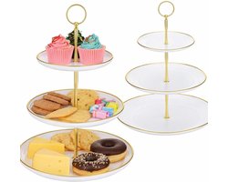 Etagère 2 stuks - Taartstandaard cupcake houder - Feestelijke presentatie - Stabiel en onbreekbaar - 3 etages - Wit goud