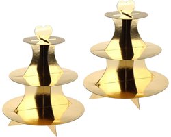 Etagère 3 verdiepingen goud zilver karton voor cupcakes en muffins 2 stuks