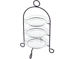 Etagère 3 Verdiepingen Metaal met Glazen Platen: Serveerstandaard voor Taart en Gebak