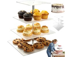 Etagere 4 Lagen - Serveertoren 4 Laags - High Tea Etagere - Cupcakestandaard - Serveer Toren - Max. 5 kg - 52 Cupcakes van 6,6 cm - Acryl - Open Ontwerp - Snel te Monteren - Voor Bruiloften & Feesten & Bijeenkomsten