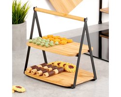 Etagère Bamboe met 2 Verdiepingen 28x20x27,5 cm - Serveertoren - Taartplateau - Cupcakestandaard - Taartstandaard