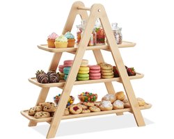 Etagère Bamboe met 3 Verdiepingen 43x13,5x39 cm - Serveertoren - Taartplateau - Cupcakestandaard - Taartstandaard