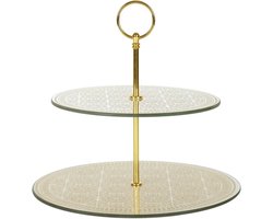 Etagere Dubbellaags Glas 25 cm voor Taart, Gebak en Hapjes - Goud & Grijs