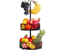Etagère fruitmand 2 verdiepingen voor bananen en extra opbergmogelijkheden - opslag groenten en fruit - fruitschaal fruitschaal fruitschaal fruitschaal (zwart) Fruitschaal