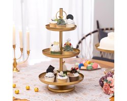 Etagère Gouden taartstandaard met 3 etages, 3 etages, cupcake-standaard, koekjesdienblad, ronde serveertoren dessertstandaard voor het bewaren van fruit, muffins en cupcakes