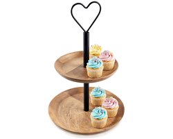 Etagère Houten 2-Niveaus MANGO 37 cm - Serveertoren - Taartplateau - Cupcakestandaard - Taartstandaard