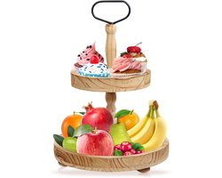 Etagère Houten Taartplateau 2-laags Rustiek Presentatierek voor Gebak en Fruit