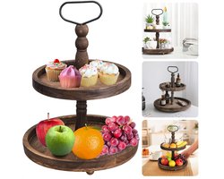 Etagere - Luxe Houten Uitvoering - Serveertoren - Serveerschalen - Serveerplateau - 40 cm Hoog - Met Handvat - Inclusief EBOOK