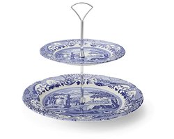 Etagère met 2 verdiepingen in blauw voor taart en gebak