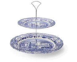 Etagère met 2 verdiepingen in blauw voor taart en gebak