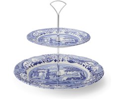 Etagère met 2 verdiepingen in blauw voor taart en gebak