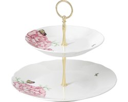 Etagère met 2 Verdiepingen Porselein Bloem- en Vlinderdessin