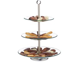 Etagere met 3 lagen - veelzijdig en elegant - 1 stuk - edelstaal en glas