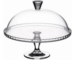 Etagère met bel - Taartstandaard dessert - Gebak presenteren - Vaatwasmachinebestendig - 32 cm diameter - Transparant