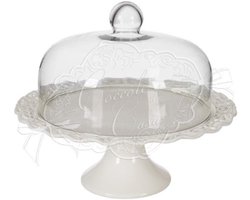 Etagère met Koepel - Taartstandaard Serveerschaal - Lekkernijen Presenteren - Glas en Keramiek - 30 x 35 cm - Wit