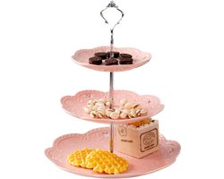Etagère Porselein Taartplateau met Kantpatroon - 3 Lagen voor Gebak en Desserts