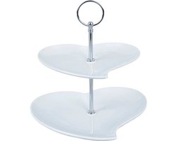 Etagère Porselein Wit met 2 Verdiepingen 21 cm - Serveertoren - Taartplateau - Cupcakestandaard - Taartstandaard