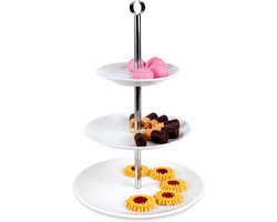 Etagère Porselein Wit met 3 Verdiepingen 25,5 cm - Serveertoren - Taartplateau - Cupcakestandaard - Taartstandaard