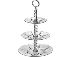 Etagère, serveerstandaard van glas, 3 verdiepingen bord met handvat voor het transporteren, ronde serveerbord, transparante koekjesschaal, gebakschaa