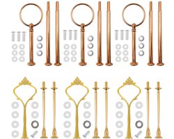 Etagere Stangen Set - 6-delig - Voor taartstandaards en serveerschalen - Goud - 2 vormen - 3 etages