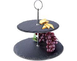 Etagère Steen met 2 Verdiepingen 23 cm - Serveertoren - Taartplateau - Cupcakestandaard - Taartstandaard