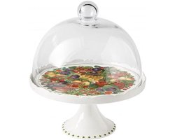 Etagère van Porselein met Glazen Stolp voor Gebak en Fruit