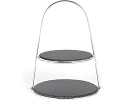 Etagère voor gebak en dessert - 2 niveaus - 1 stuk - zilver - leisteen