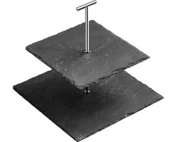 Etagère voor Taarten en Gebak, Leisteen met Chromen Handvat, Vierkant