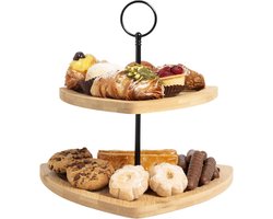 Etagère voor taarten - Serveertoren Hout - Presenteren van lekkernijen - Driehoekige Plateau - 2 Lagen - Houtkleurig
