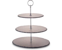 Etagère/serveerplank van leisteen met 3 niveaus en handvat