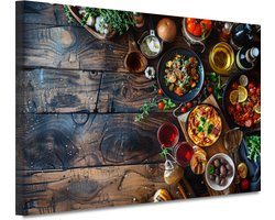 Eten wanddecoratie - Voedsel schilderij - Canvas schilderij Servies - Woonkamer decoratie industrieel - Canvas keuken - Slaapkamer decoratie canvas 100x75 cm