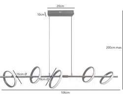 ETH Jaimy Hanglamp 5x led Ring 2700K Dimbaar Zwart 28w 1500Lm
