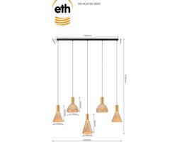 ETH Lisa Hanglamp zwart+brons 5xGU10 ex.bulb L120xW12xH2.5cm + 200cm kabel