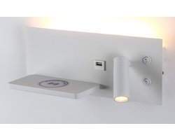 ETH Nighty right wandlamp led 3W + 7W 2700K met usb + draadloos laden Wit