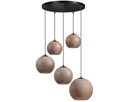 ETH Orb Saturn hanglamp 5x E27 Taupe/grijs glas 2x20-2x25-30cm / zwart 50cm ronde plaat / kabel 3.5 meter