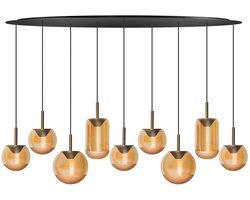 ETH Yvonne hanglamp 9 Lichts dimbaar 6.5w 165x40 Zwart 9x Amber glas