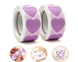 Etiketten – 2 rollen (500 stickers per rol) – Hartstickers – Zelfklevend – Hartvormige etiketten – Kleine kleurcoderingsstickers – Ideaal voor bruiloften, scrapbooking, cadeaus, decoratie van cadeauverpakkingen, enz. – 2,5 cm