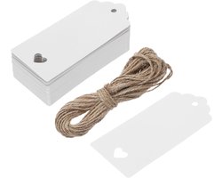 Etiketten, cadeauhangers, tags, rechthoekig met hartvormig gat, kaartje met 10 meter jute koord voor geschenkverpakking, Kerstmis