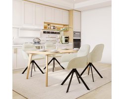 etkamerstoelen set van 4 – Ganeey Luxe Draaibare Stoelen met Armleuningen – Crème Wit Fluweel – Comfortabele Gestoffeerde Draaistoelen – Keukenstoelen met Metalen Poten – Modern Design