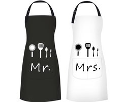 ETLEE Mr & Mrs keukenschort, kookschort met verstelbare nekband en 2 zakken, kan worden gebruikt voor barbecues door mannen en vrouwen in de tuin