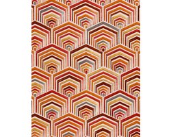 Etnisch behang Profhome DE120045-DI vliesbehang hardvinyl warmdruk in reliëf gestempeld met geometrische vormen glimmend beige koper bronzen parelmoer-donkerrood 5,33 m2
