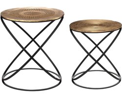 Etnische bijzettafels - Sidetables set - Woonkamer decoratie - Inklapbaar dienblad - D. 40 x H. 45 cm - Goud