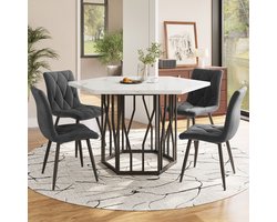 ettafelset - 120×80 cm - Moderne Uitschuifbare Eettafel + 4 Stoelen - Multifunctioneel - MDF/Metaal - Wit/Eik/Zwart