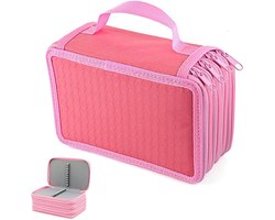 Etui - Etui met 72 vakjes - Etui met ritssluiting - Groot etui - Grote capaciteit - etui-organizer - draagbaar etui - pennenetui - met 4 compartimenten - voor Kleurpotloden, Stiften, Pennen - voor kinderen, studenten, personeel - 20*12.5*8.3cm -roze