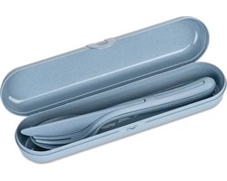 Etui met Reisbestek, Bestekset van 3 Stuks, Mes, Vork, Lepel, Natuur Bloemen Blauw, Organic Bio-Circular - Koziol | Klikk Ready