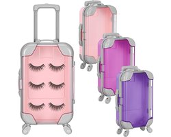 Etui voor wimperkruller - 3 stuks - Opbergdoos - Minidoos - Opbergbakje voor wimperkrullers - 7,5 × 3,5 × 12,5 cm - Kofferdesign - Cadeauverpakking voor feestjes - Opbergdoos voor sieraden, cosmetica en haarclips - Roze, paars, magenta