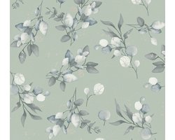 EUCALYPTUS TAKKEN BEHANG | Engelse Style - Groen Grijs Blauw Wit Zilver - A.S. Création Pure Elegance