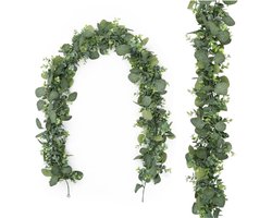 Eucalyptusslingers 2 Stuks – Kunstmatige Eucalyptusbladeren Ranken – Groene Hangende Planten Voor Boerderij Tafeldecoratie – Bruiloft Boog Achtergronddecoratie – Schoorsteenmantel Decor